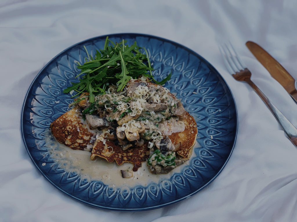 Wild Mushroom, Spinach & Cheddar Pancakes Recipe | Quicke's