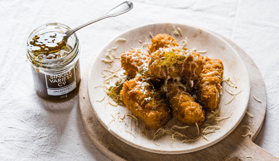 Cheesy Croquettes with Single Variety Jalapeno Jam