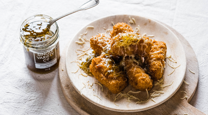 Cheesy Croquettes with Single Variety Jalapeno Jam