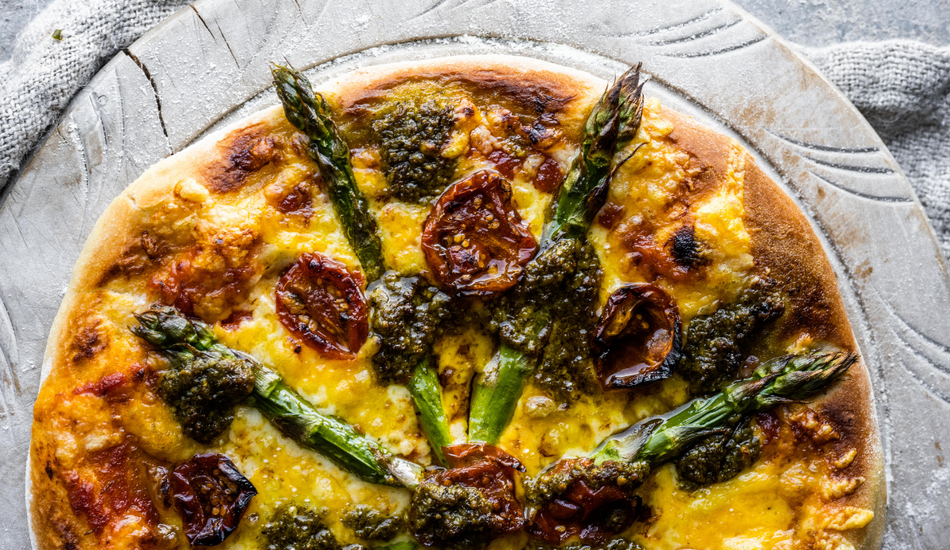 Vegetable Feast Pizza with Pesto Salsa