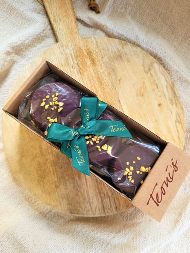 Teoni's Dark Chocolate covered Shortbread with Honeycomb Sprinkles