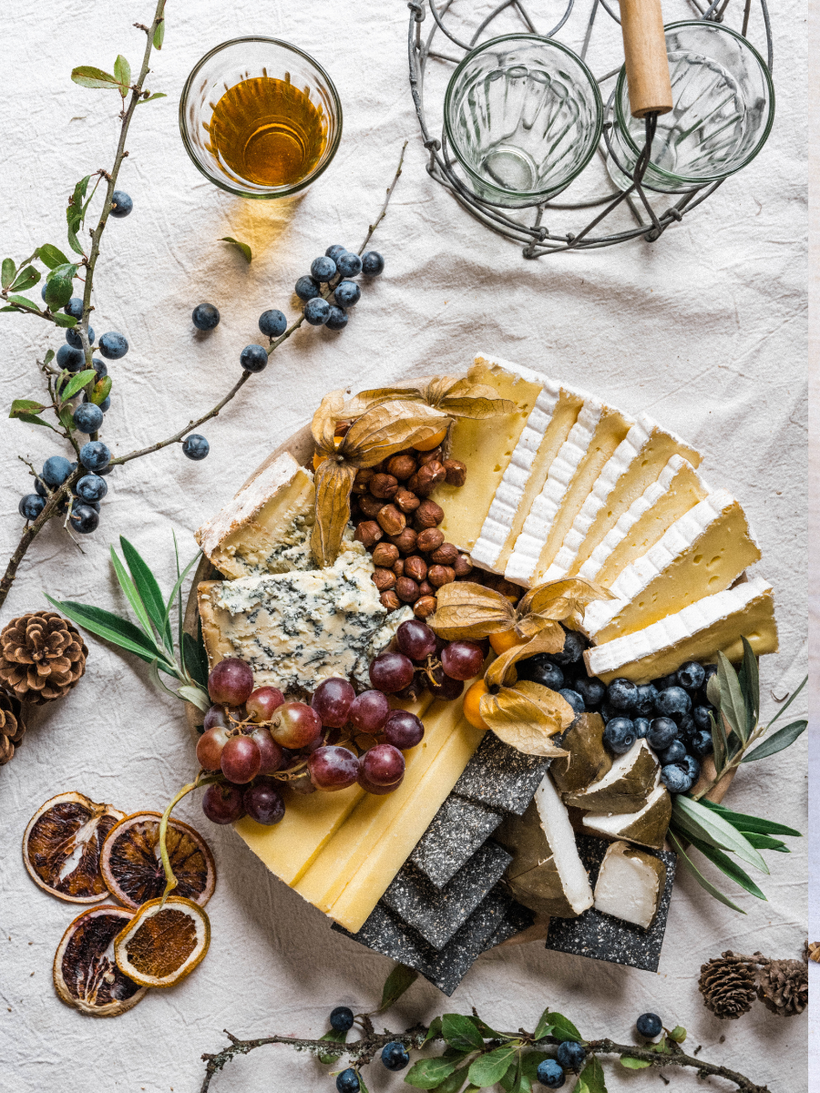 Winter Farmstead Cheese Box as a cheeseboard styled